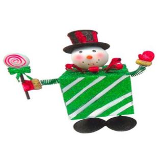 10.5 in. W x 11.125 in. H Metal Bouncing Snowman with Green Present Body 82651X