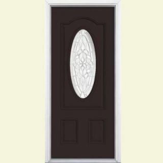 Masonite 36 in. x 80 in. Oakville 3/4 Oval Lite Painted Steel Prehung Front Door with Brickmold 50368
