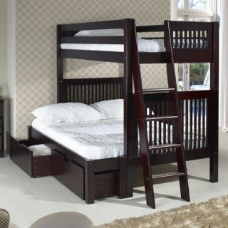 Twin Over Full Bunk Bed with Lateral Angle Ladder and Drawers by
