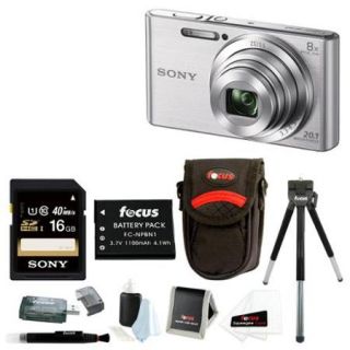 Sony DSC W830 20.1 Digital Camera (Silver) plus 16GB Bundle