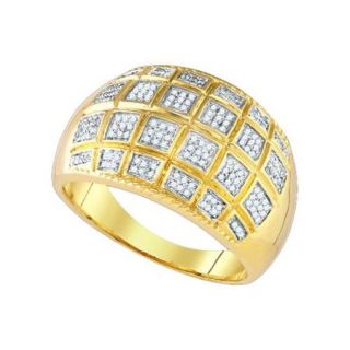 10K Yellow Gold 0.43ctw Fancy Sleek Micro Pave Diamond Mens Checked Ring