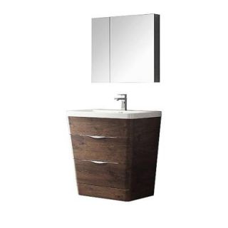 Fresca Milano 32 in. Vanity in Rosewood with Acrylic Vanity Top in White and Medicine Cabinet FVN8532RW
