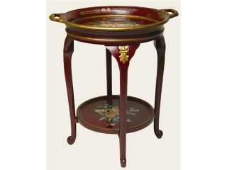 Side Table with Removable Tray in Dark Red Finish by AA Importing