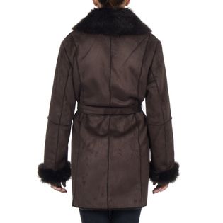 Ladies Faux shearling wrap belted coat   Online Exclusive