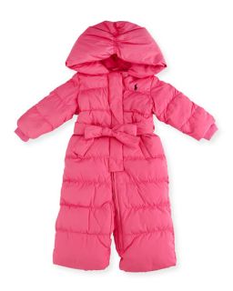 Ralph Lauren Childrenswear Hooded Down Snowsuit, Pink, Size 9 24 Months