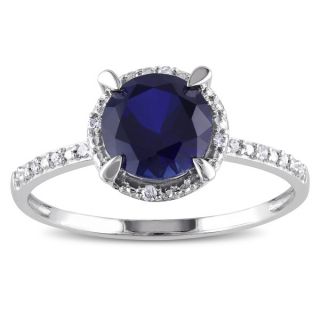 Miadora 10k White Gold Created Sapphire and Diamond Accent Ring (G H
