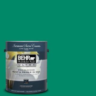 BEHR Premium Plus Ultra 1 gal. #S G 470 Festive Green Satin Enamel Interior Paint 775301