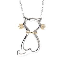 Jewelry For Trees 14K Gold and Sterling Silver Cat Pendant   Jewelry