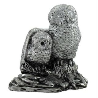 Mom and Baby Owl Statue Antique Silver Finish