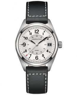 Hamilton Mens Swiss Khaki Field Black Leather Strap Watch Watch 40mm