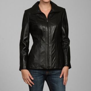 Jones New York Womens Leather Multi stitched Jacket  