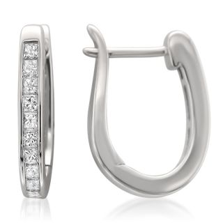 14k White Gold 3/5ct TDW Princess cut Diamond Hinged Hoop Earrings (H