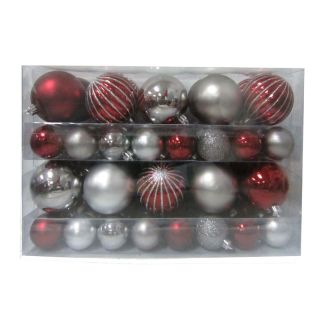 Holiday Living 68 Pack Burgundy and Silver Shatterproof Multi Pack Ornaments