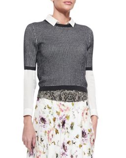 Haute Hippie Patterned Cropped Short Sleeve Sweater