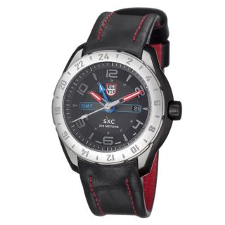 Luminox Mens 5127 Space Black Dial Black Leather GMT Watch