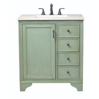 Home Decorators Collection Hazelton 31 in. Vanity in Antique Green with Marble Vanity Top in Beige with White Basin 8203500610