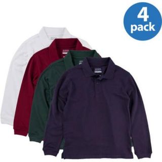 George Boys' School Uniforms Long Sleeve Pique Polo Shirts, 4 Pack Value Bundle