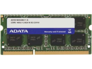 ADATA 8GB 204 Pin DDR3 SO DIMM DDR3 1600 (PC3 12800) Laptop Memory Model AD3S1600W8G11 S