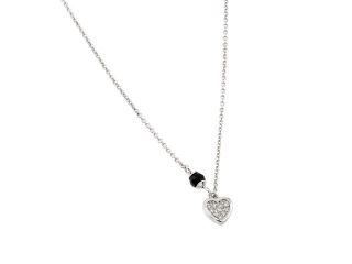 .925 Sterling Silver Rhodium Plated Heart Black Enamel Pendant