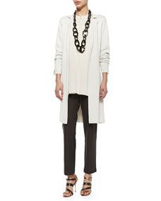 Eileen Fisher Long Drama Jacket, Sheer Silk Long High Low Shirt, Jersey Tunic & Stretch Crepe Ankle Pants, Petite