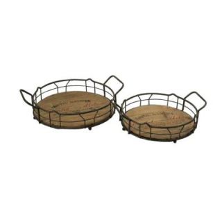 Home Decorators Collection Traineur 4 in. H Brown Wrought Iron and Fir Wood Serving Trays (2 Piece) 1264200820