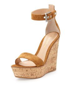 Gianvito Rossi Ankle Wrap Platform Wedge, Brown