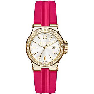 Michael Kors Watches Mini Dylan Pink Silicone and Gold Tone 3 Hand Watch