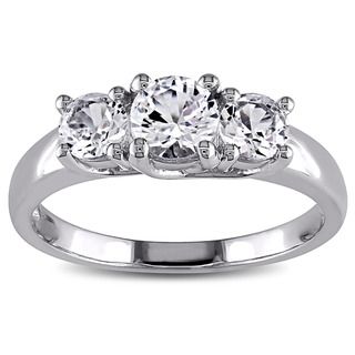 Miadora 10k White Gold Created 3 stone White Sapphire Ring  