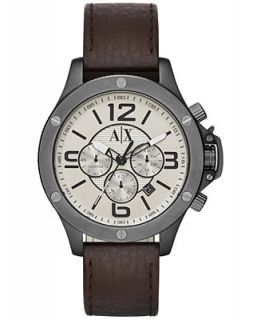 Armani Exchange Mens Chronograph Dark Brown Leather Strap Watch