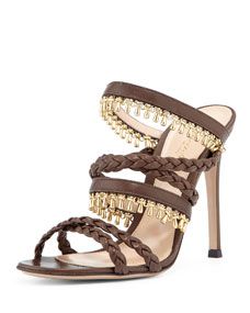 Gianvito Rossi Beaded Leather Strappy Mule Sandal, Java