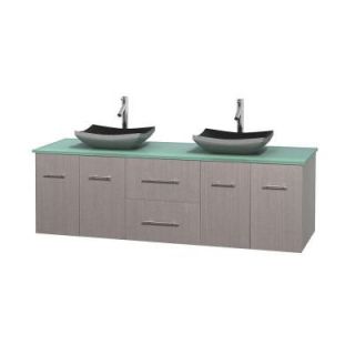 Wyndham Collection Centra 72 in. Double Vanity in Gray Oak with Glass Vanity Top in Green and Black Granite Sinks WCVW00972DGOGGGS1MXX