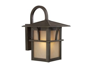 Sea Gull Lighting LED Medford Lakes Medium Outdoor Wall Lantern, Statuary Bronze with Etched Amber Tint Hammered Glass   8888191S 51