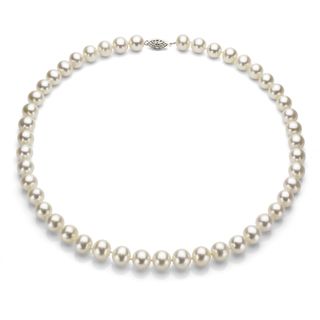 DaVonna Silver White FW Pearl 36 inch Necklace (7.5 8 mm)