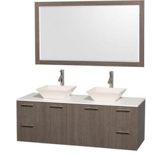 Wyndham Collection Amare 60 in. Double Vanity in Grey Oak with Man Made Stone Vanity Top in White and Porcelain Sink WCR410060GOWHD28BNM1DB