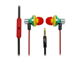 GOgroove AudiOHM iDX Rasta In Ear Headphones with Noise Isolation, Hands Free Calling, Tangle Free Cord and Custom Fit Silicone Gels