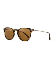 Oliver Peoples Ennis Acetate/Metal Sunglasses, Coco/Antiqued Gold