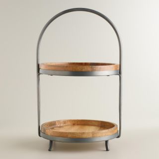 Wood and Metal 2 Tier Serving Stand