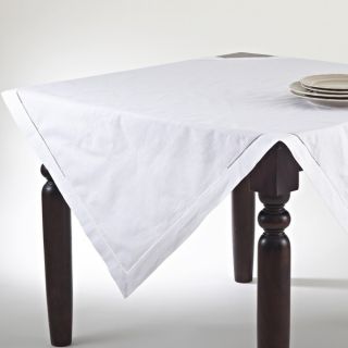 Embroidered and Hemstitched Linen blend Table Topper