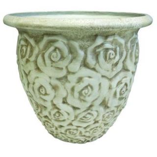 Southern Patio 11 in. W x 9.63 in. H White Ceramix Stonecast Rosa Vase HDP 021063