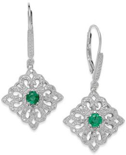 Emerald (5/8 ct. t.w.) and Diamond (1/8 ct. t.w.) Antique Earrings in