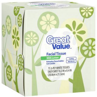 Great Value Facial Tissue with Lotion, White, 75 count