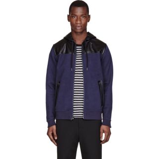 Marc by Marc Jacobs Blue Leather Trimmed Thompson Hoodie