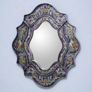 Reverse Painted Glass Spring Violets Wall Mirror (Peru)