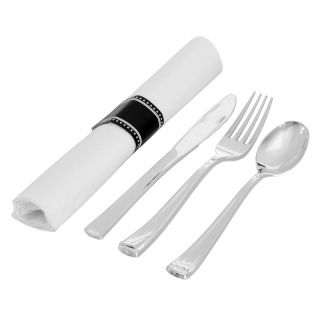 Fineline Settings, Inc White Cloth Like Napkin Roll with Silver Fork