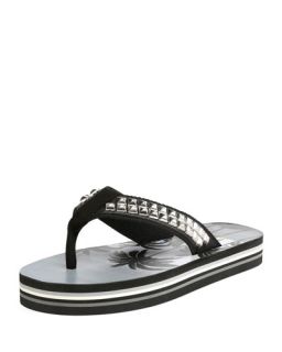 Saint Laurent Studded Platform Flip Flop Sandals, Black