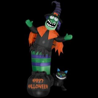 Gemmy 46.06 in. W x 26.77 in. D x 65.75 in. H Animated Inflatable Wobbling Witch Scene 63680X