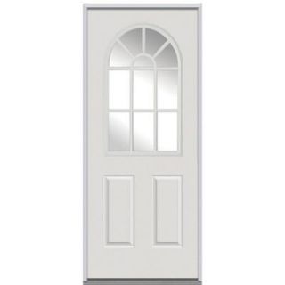 Milliken Millwork 32 in. x 80 in. Classic Clear Glass 11 Arch Lite 2 Panel GBG Primed White Steel Replacement Prehung Front Door Z000984R