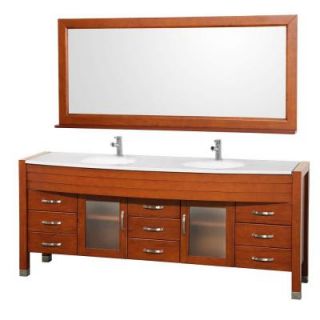Wyndham Collection Daytona 78 in. Double Vanity in Cherry with Man Made Stone Vanity Top in White WCV220078CHWH
