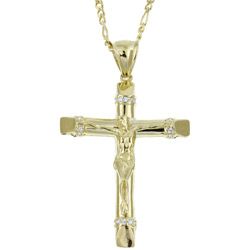 Sterling Essentials 14K Gold over Silver 24 inch CZ Crucifix Necklace