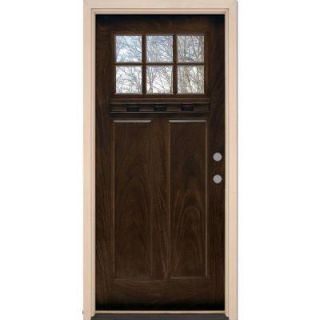 Feather River Doors 37.5 in. x 81.625 in. 6 Lite Craftsman Stained Chestnut Mahogany Fiberglass Prehung Front Door FF3790